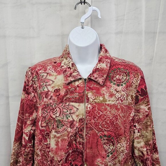 Christopher & Banks Pink Boho Corduroy Jacket Floral Embroidered Lightweight M - Picture 2 of 15